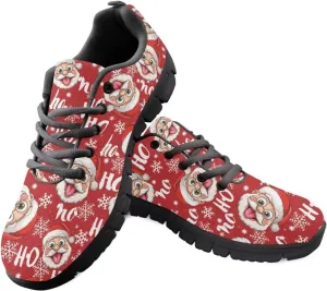 Christmas Sneakers for Women Flat Soft Low-Top Outdoor Running Sneakers for Ladies Lace-Up Non-Slip Workout Hiking Shoes for Teen Girls US 5-12