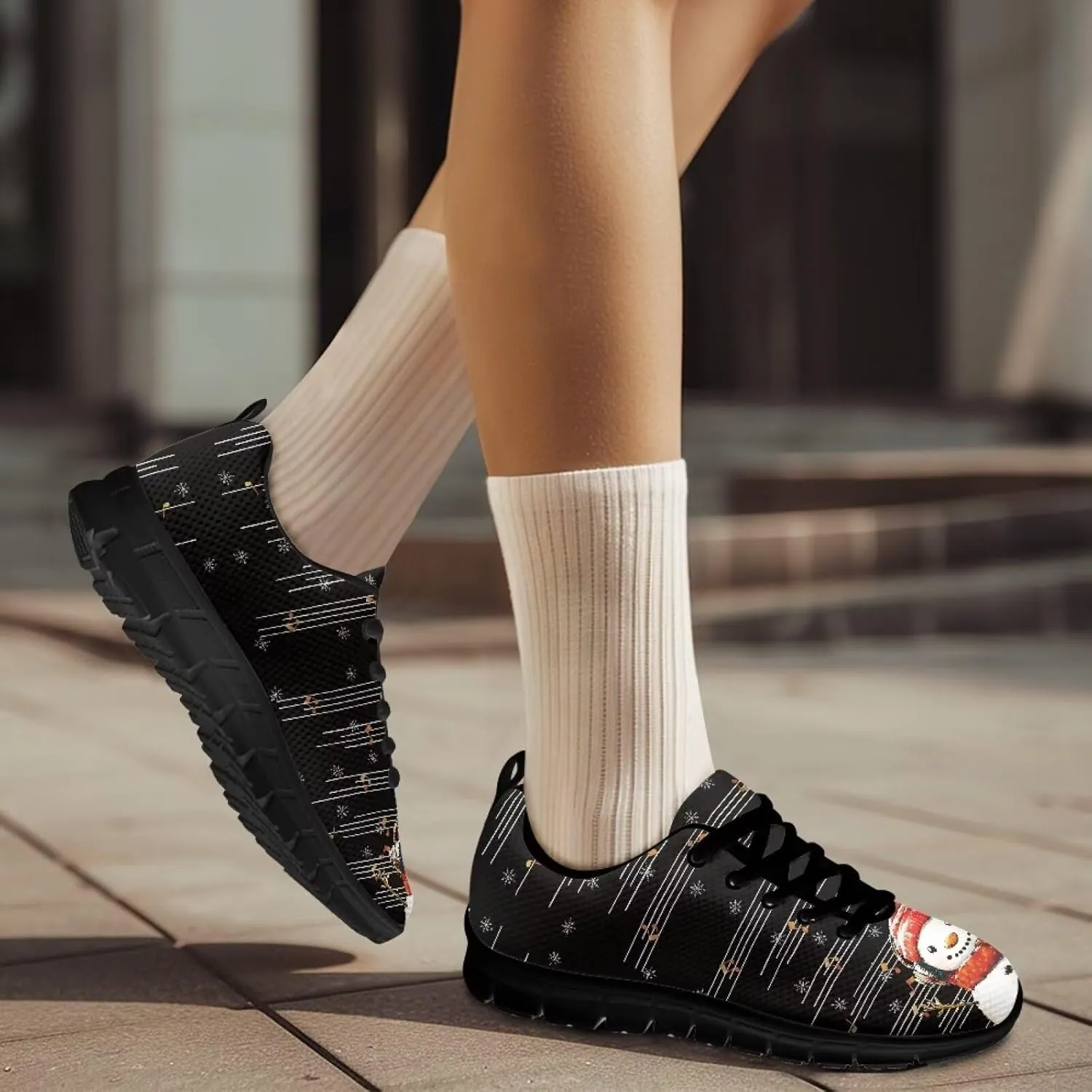 Christmas Sneakers for Women Low-Top Lace-Up Running Sneakers for Ladies Soft Non-Slip Outdoor Workout Hiking Shoes for Teen Girls US 5-12