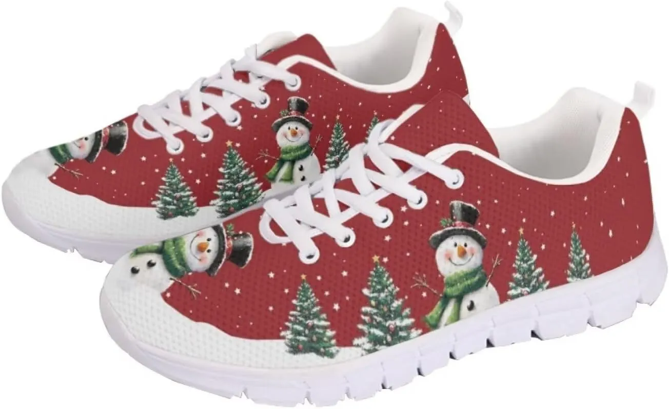 Christmas Women's Sneakers Comfortable Anti-Skid Workout Tennis Sneakers for Womens Low-Top Lightweight Lace-Up Outdoor Walking Shoes for Ladies US 5-12