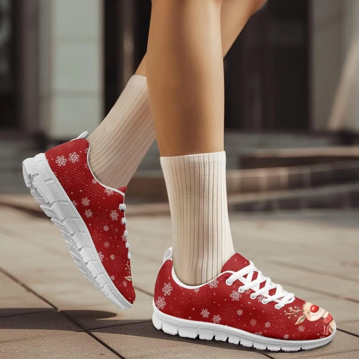 Christmas Women's Sneakers Comfortable Anti-Skid Workout Tennis Sneakers for Womens Low-Top Lightweight Lace-Up Outdoor Walking Shoes for Ladies US 5-12