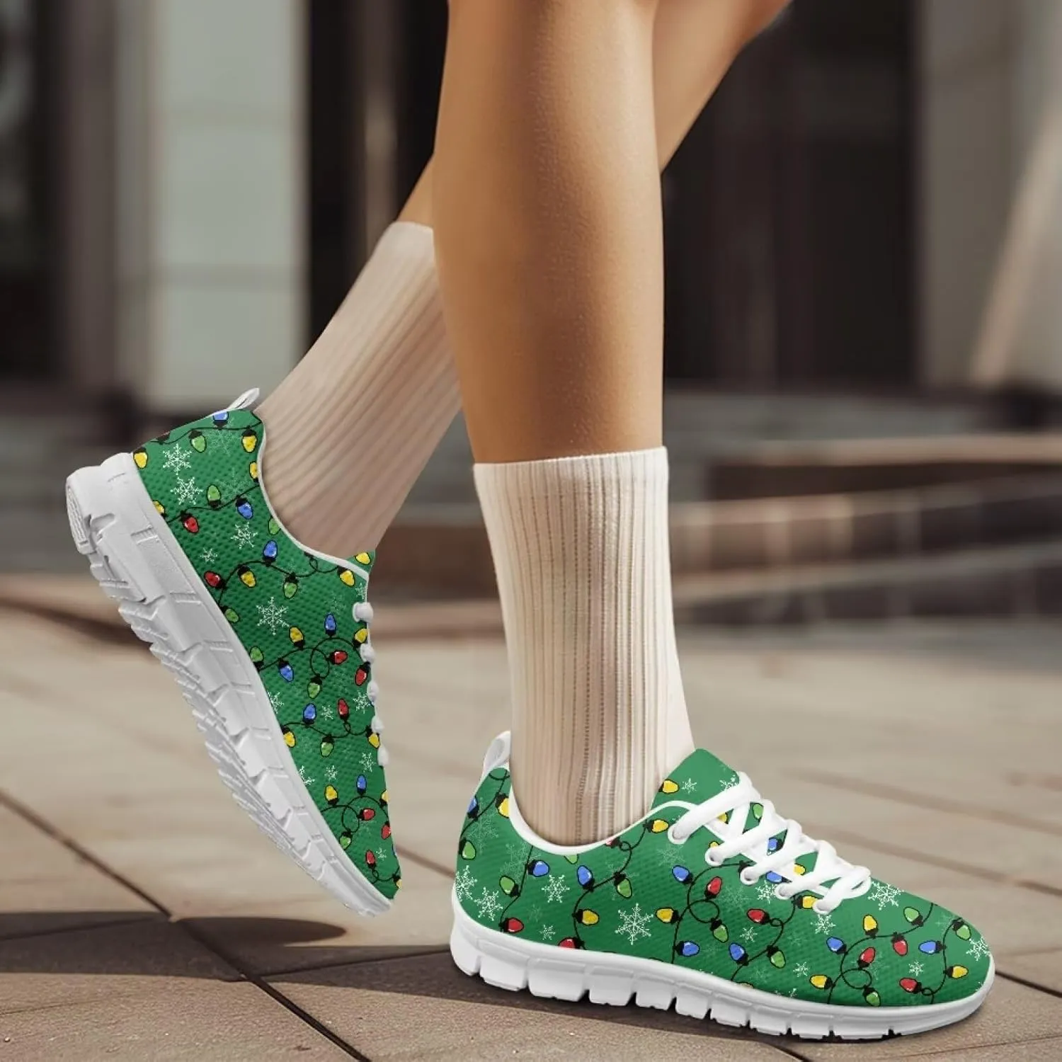 Christmas Women's Sneakers Comfortable Anti-Skid Workout Tennis Sneakers for Womens Low-Top Lightweight Lace-Up Outdoor Walking Shoes for Ladies US 5-12