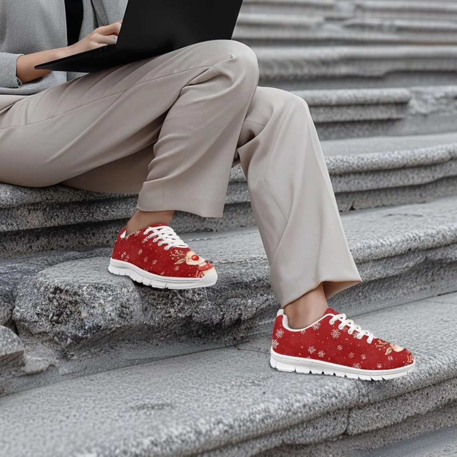 Christmas Women's Sneakers Comfortable Anti-Skid Workout Tennis Sneakers for Womens Low-Top Lightweight Lace-Up Outdoor Walking Shoes for Ladies US 5-12
