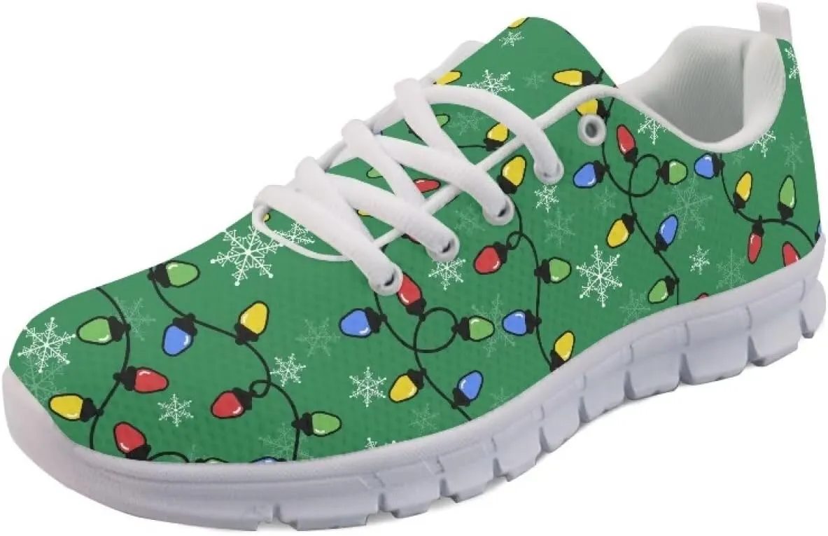 Christmas Women's Sneakers Comfortable Anti-Skid Workout Tennis Sneakers for Womens Low-Top Lightweight Lace-Up Outdoor Walking Shoes for Ladies US 5-12