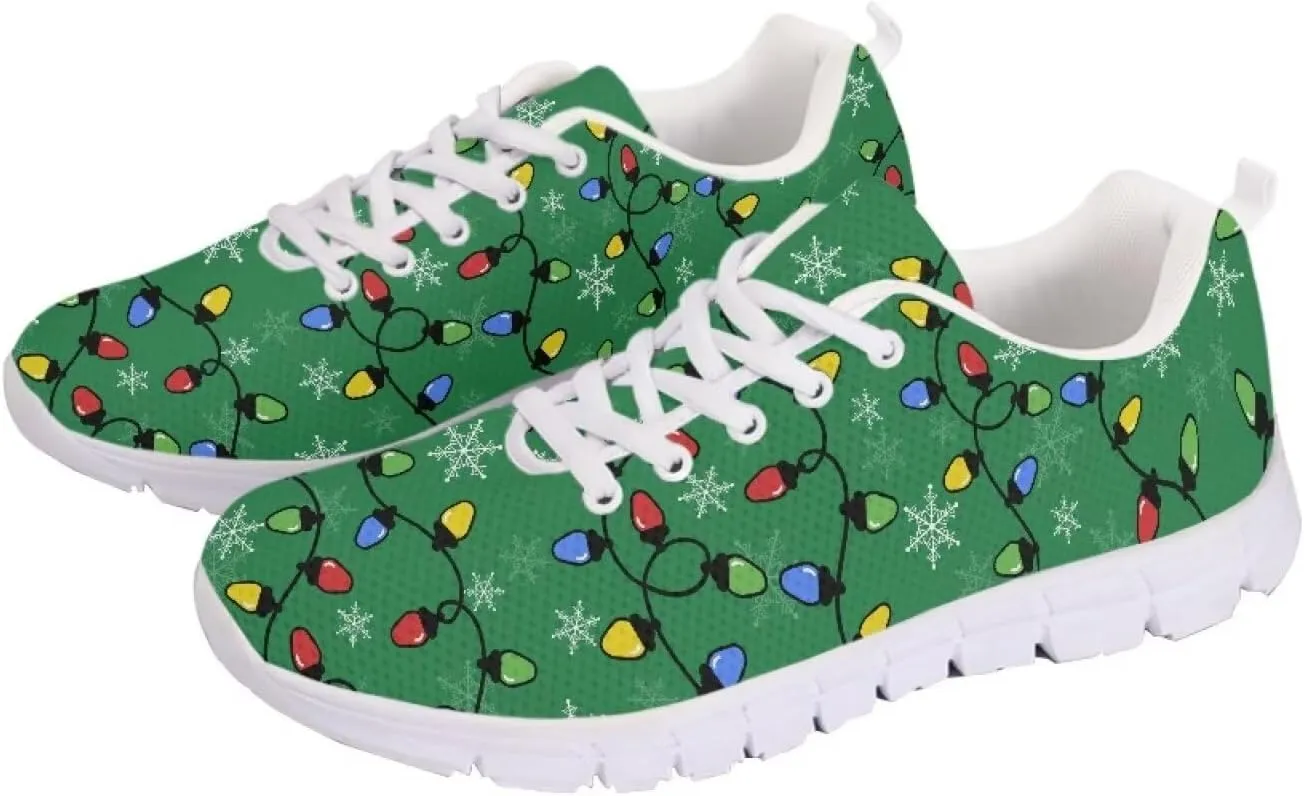 Christmas Women's Sneakers Comfortable Anti-Skid Workout Tennis Sneakers for Womens Low-Top Lightweight Lace-Up Outdoor Walking Shoes for Ladies US 5-12