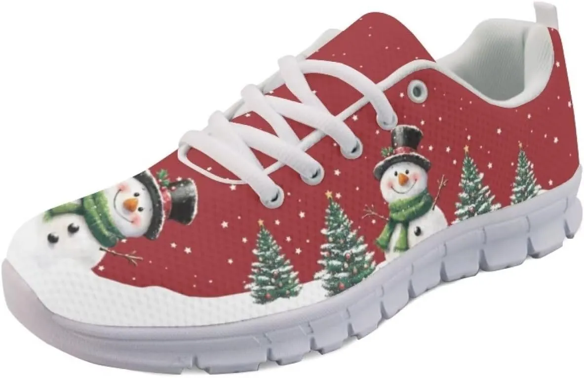 Christmas Women's Sneakers Comfortable Anti-Skid Workout Tennis Sneakers for Womens Low-Top Lightweight Lace-Up Outdoor Walking Shoes for Ladies US 5-12