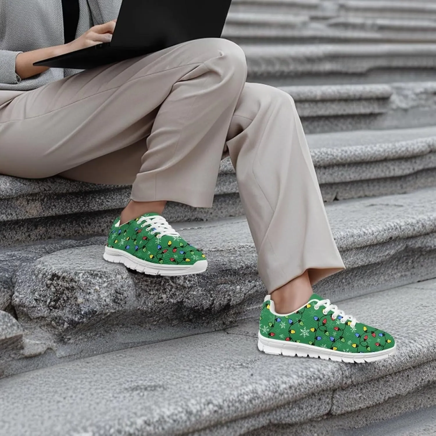 Christmas Women's Sneakers Comfortable Anti-Skid Workout Tennis Sneakers for Womens Low-Top Lightweight Lace-Up Outdoor Walking Shoes for Ladies US 5-12