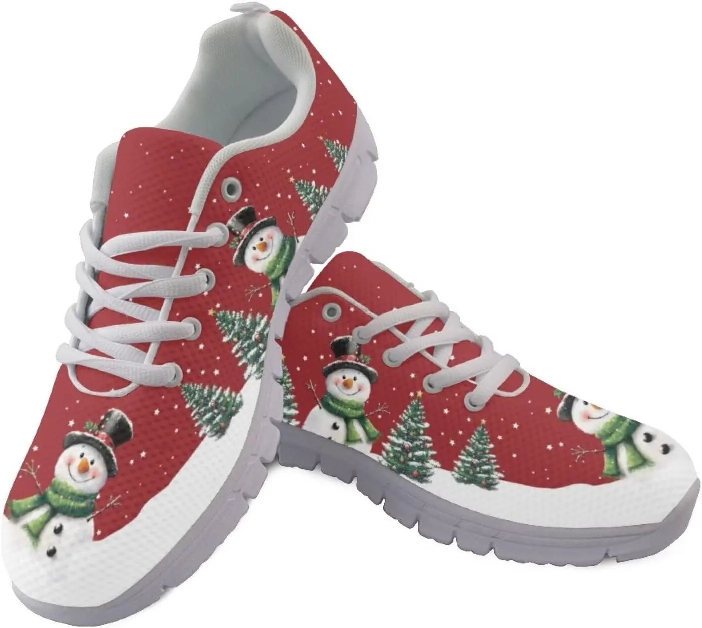 Christmas Women's Sneakers Comfortable Anti-Skid Workout Tennis Sneakers for Womens Low-Top Lightweight Lace-Up Outdoor Walking Shoes for Ladies US 5-12