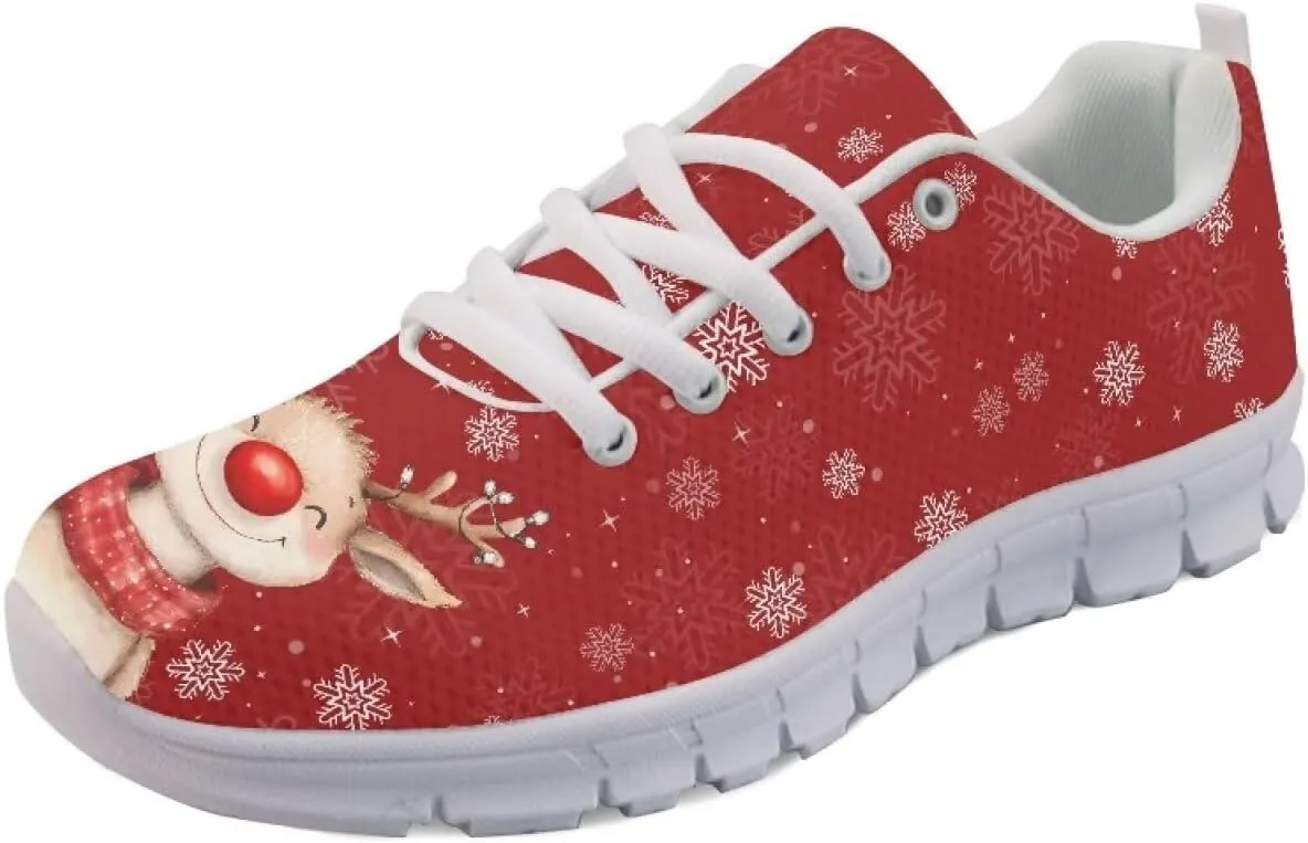 Christmas Women's Sneakers Comfortable Anti-Skid Workout Tennis Sneakers for Womens Low-Top Lightweight Lace-Up Outdoor Walking Shoes for Ladies US 5-12