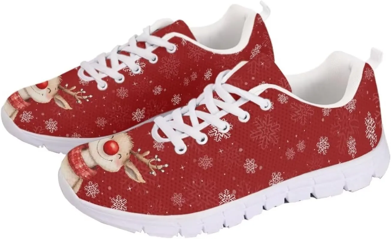 Christmas Women's Sneakers Comfortable Anti-Skid Workout Tennis Sneakers for Womens Low-Top Lightweight Lace-Up Outdoor Walking Shoes for Ladies US 5-12