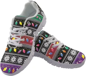 Christmas Women's Sneakers Lightweight Non-Slip Outdoor Walking Sneakers for Womens Cozy Flat Breathable Mesh Lace-Up Workout Tennis Shoes for Ladies Black US 5-12