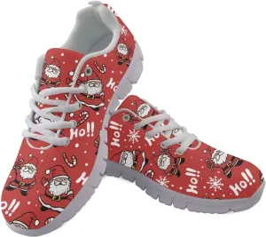 Christmas Women's Sneakers Lightweight Non-Slip Outdoor Walking Sneakers for Womens Cozy Flat Breathable Mesh Lace-Up Workout Tennis Shoes for Ladies Black US 5-12