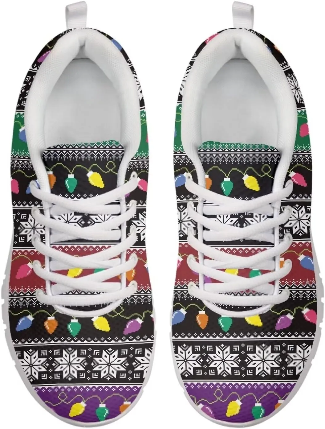 Christmas Women's Sneakers Lightweight Non-Slip Outdoor Walking Sneakers for Womens Cozy Flat Breathable Mesh Lace-Up Workout Tennis Shoes for Ladies Black US 5-12