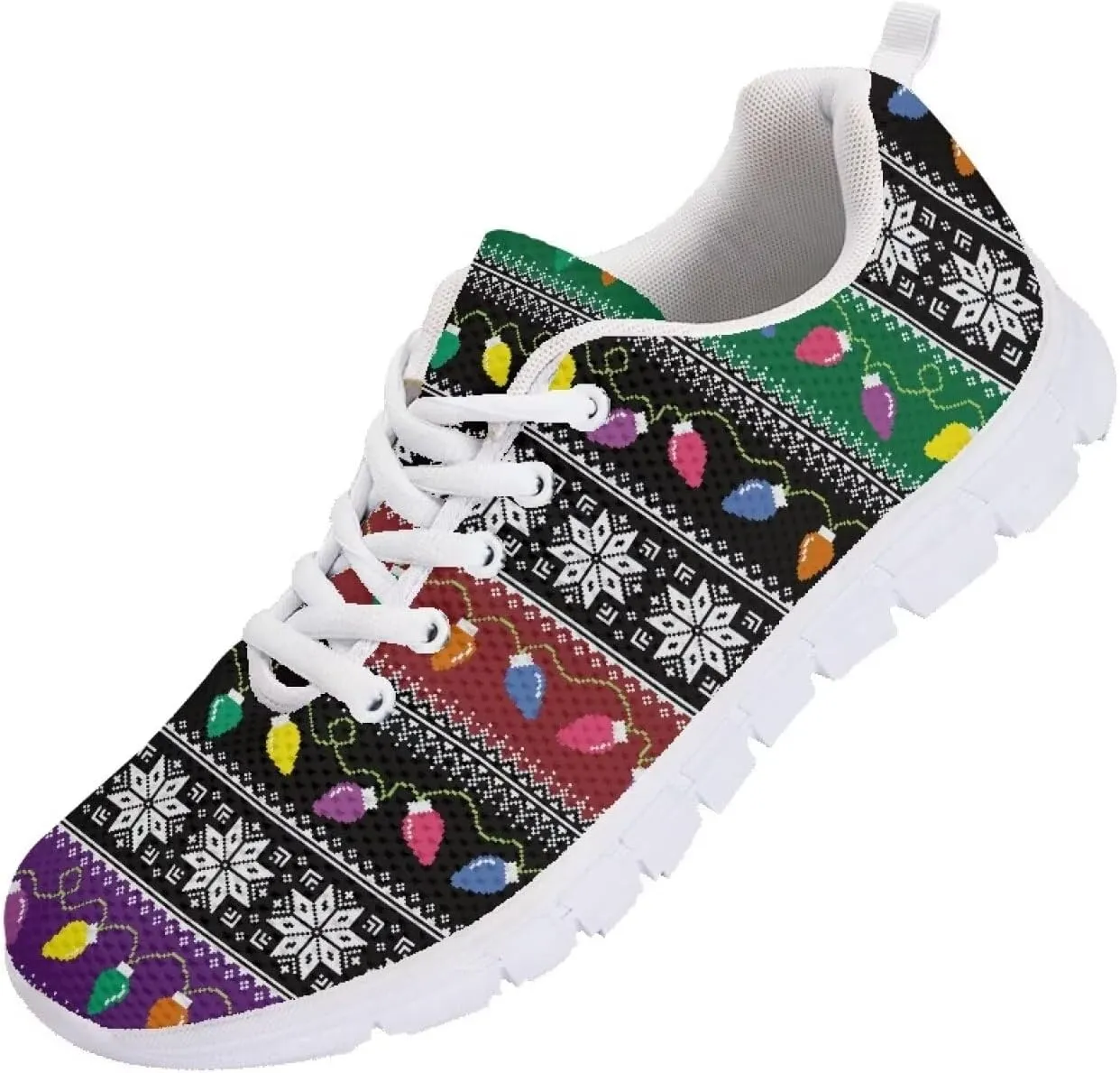 Christmas Women's Sneakers Lightweight Non-Slip Outdoor Walking Sneakers for Womens Cozy Flat Breathable Mesh Lace-Up Workout Tennis Shoes for Ladies Black US 5-12