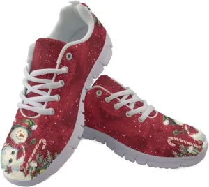 Christmas Women's Sneakers Soft Lightweight Anti-Skid Workout Tennis Sneakers for Womens Low-Top Lace-Up Outdoor Exercise Walking Shoes for Ladies US 5-12