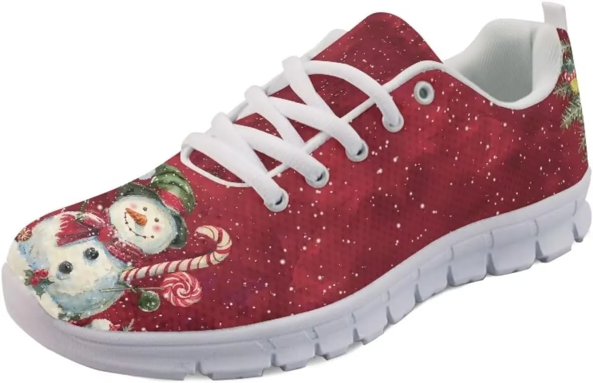 Christmas Women's Sneakers Soft Lightweight Anti-Skid Workout Tennis Sneakers for Womens Low-Top Lace-Up Outdoor Exercise Walking Shoes for Ladies US 5-12