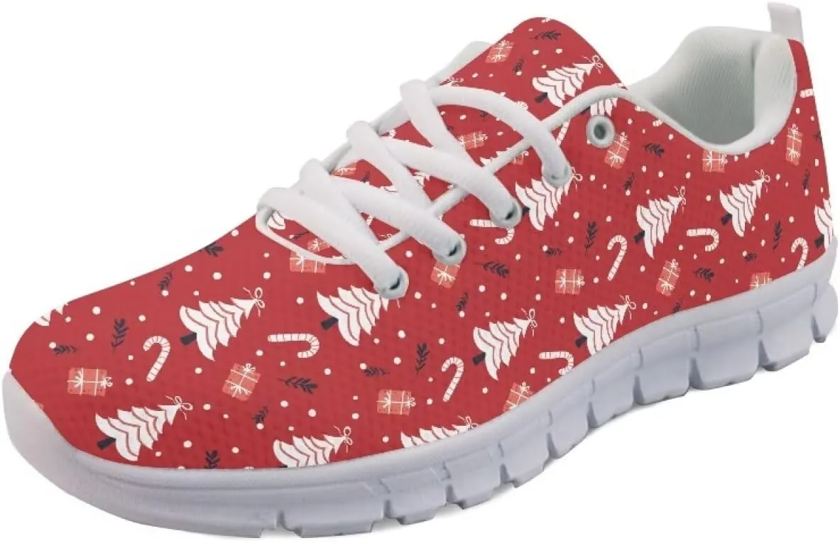 Christmas Women's Sneakers Soft Lightweight Anti-Skid Workout Tennis Sneakers for Womens Low-Top Lace-Up Outdoor Exercise Walking Shoes for Ladies US 5-12