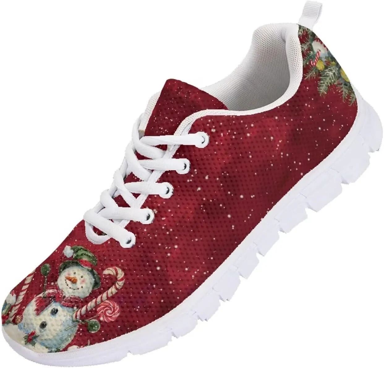 Christmas Women's Sneakers Soft Lightweight Anti-Skid Workout Tennis Sneakers for Womens Low-Top Lace-Up Outdoor Exercise Walking Shoes for Ladies US 5-12