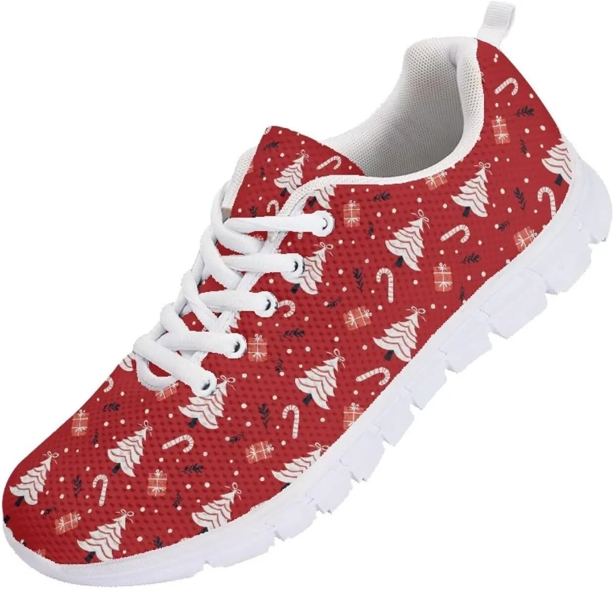 Christmas Women's Sneakers Soft Lightweight Anti-Skid Workout Tennis Sneakers for Womens Low-Top Lace-Up Outdoor Exercise Walking Shoes for Ladies US 5-12