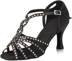 Comfortable Dancing Heels for Women Satin Party Wedding Sandals with Rhinestone