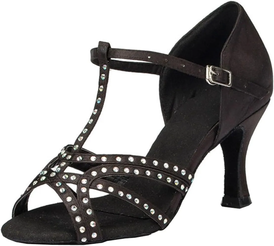 Comfortable Dancing Heels for Women Satin Party Wedding Sandals with Rhinestone