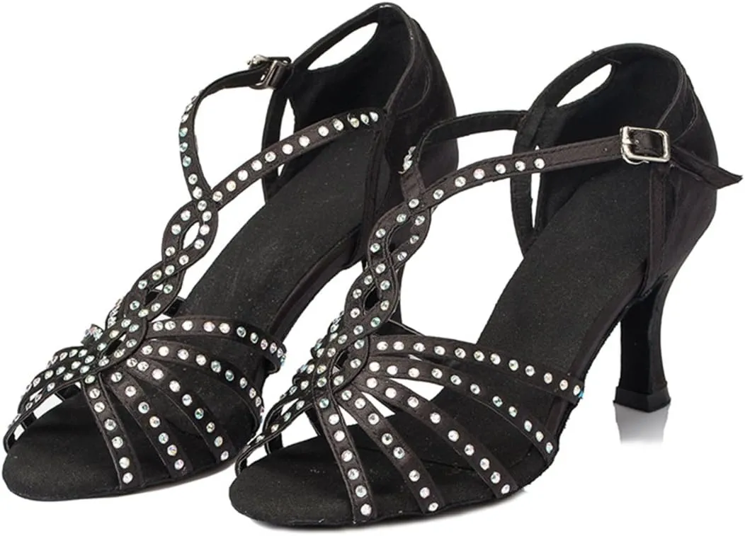 Comfortable Dancing Heels for Women Satin Party Wedding Sandals with Rhinestone
