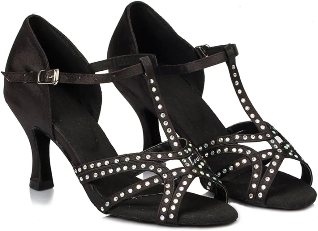 Comfortable Dancing Heels for Women Satin Party Wedding Sandals with Rhinestone