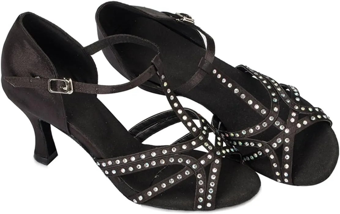 Comfortable Dancing Heels for Women Satin Party Wedding Sandals with Rhinestone