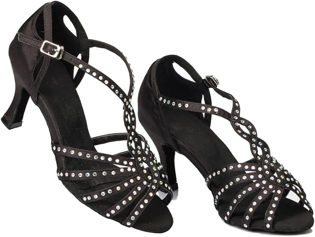 Comfortable Dancing Heels for Women Satin Party Wedding Sandals with Rhinestone