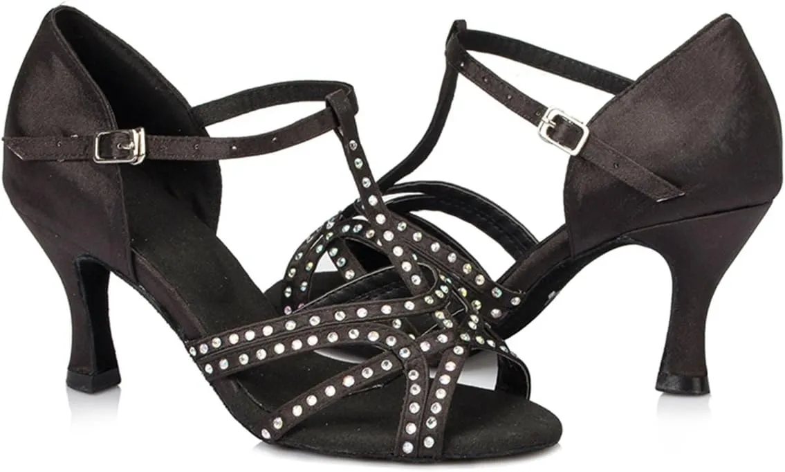 Comfortable Dancing Heels for Women Satin Party Wedding Sandals with Rhinestone