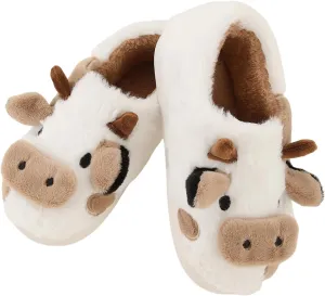 Cow Slippers for Women - Fluffy Animal Slipper for Adults, Cartoon Cute Cow Print Slides, Kawaii Winter Cotton Aesthetic House Shoes for Indoor and Outdoor Wear, Soft Fuzzy and Cozy