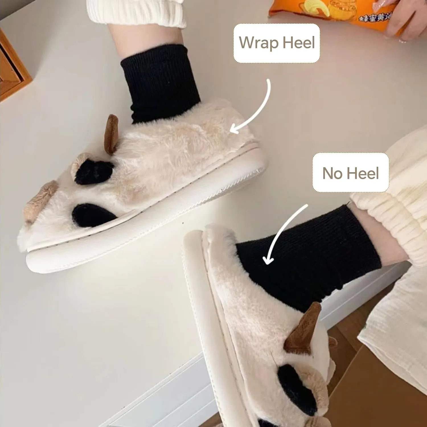 Cow Slippers for Women - Fluffy Animal Slipper for Adults, Cartoon Cute Cow Print Slides, Kawaii Winter Cotton Aesthetic House Shoes for Indoor and Outdoor Wear, Soft Fuzzy and Cozy