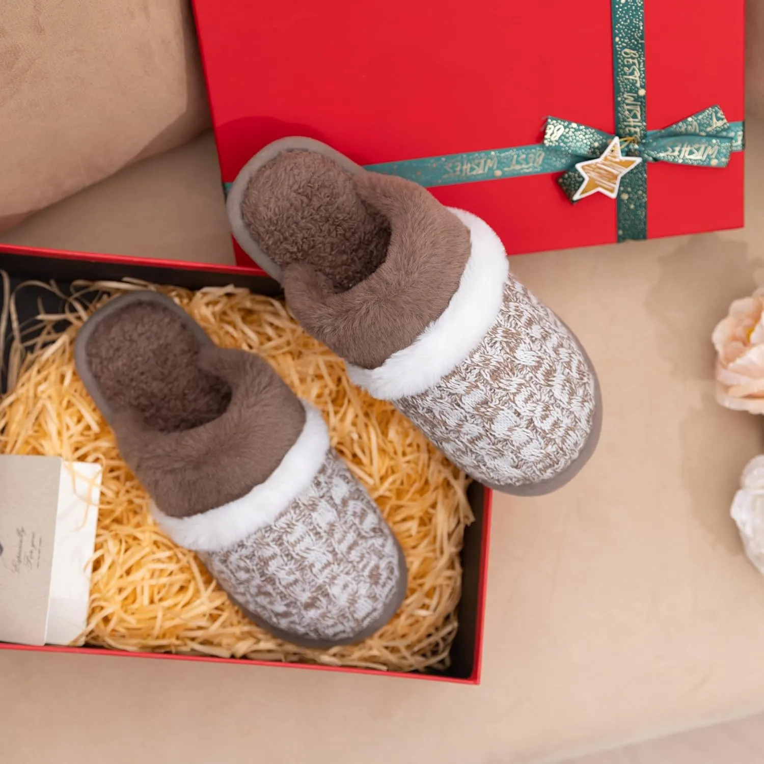 Cozy Slippers for Women Indoor and Outdoor Fuzzy House Shoes with Memory Foam Anti-Skid Sole Gifts for Women Mom Ladies