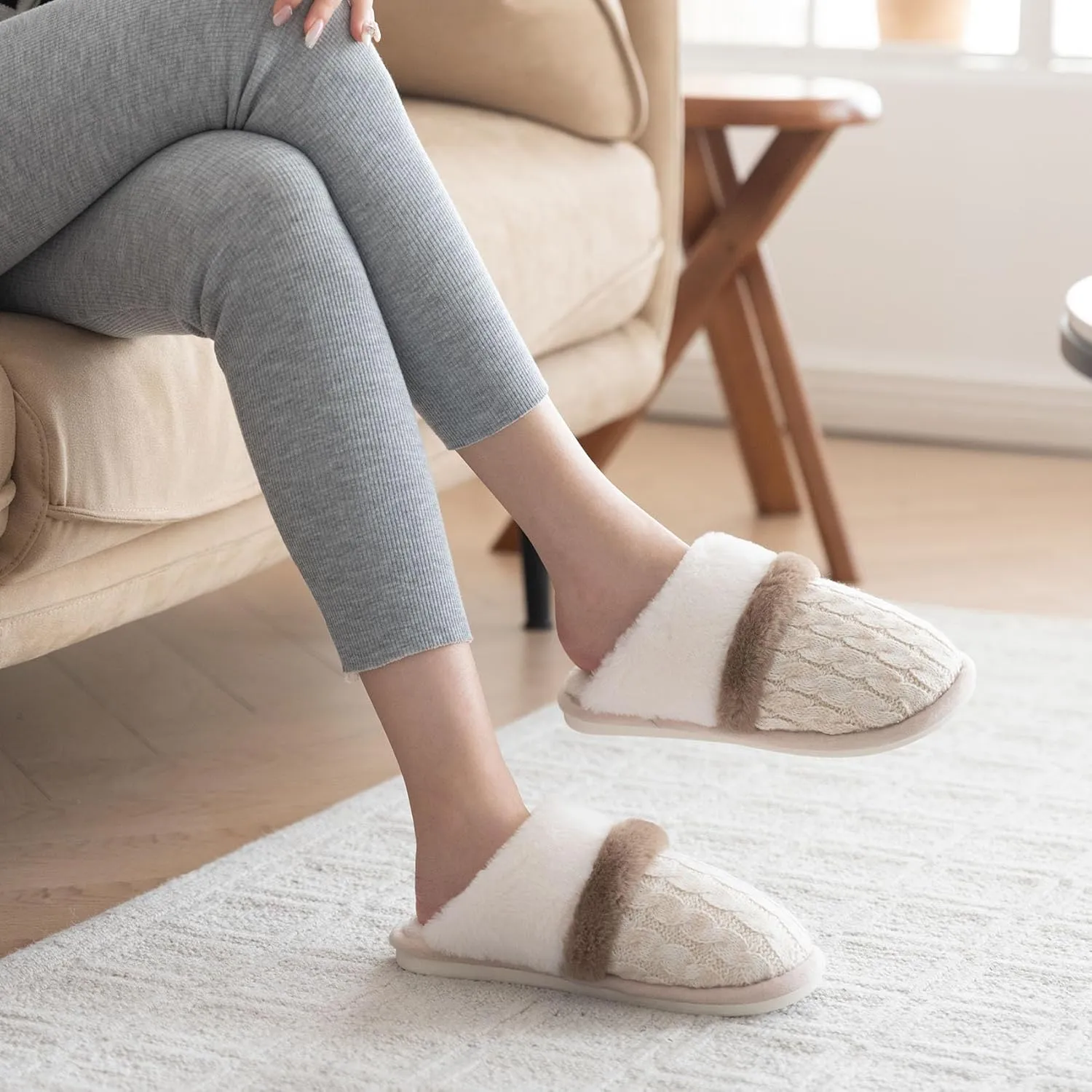 Cozy Slippers for Women Indoor and Outdoor Fuzzy House Shoes with Memory Foam Anti-Skid Sole Gifts for Women Mom Ladies