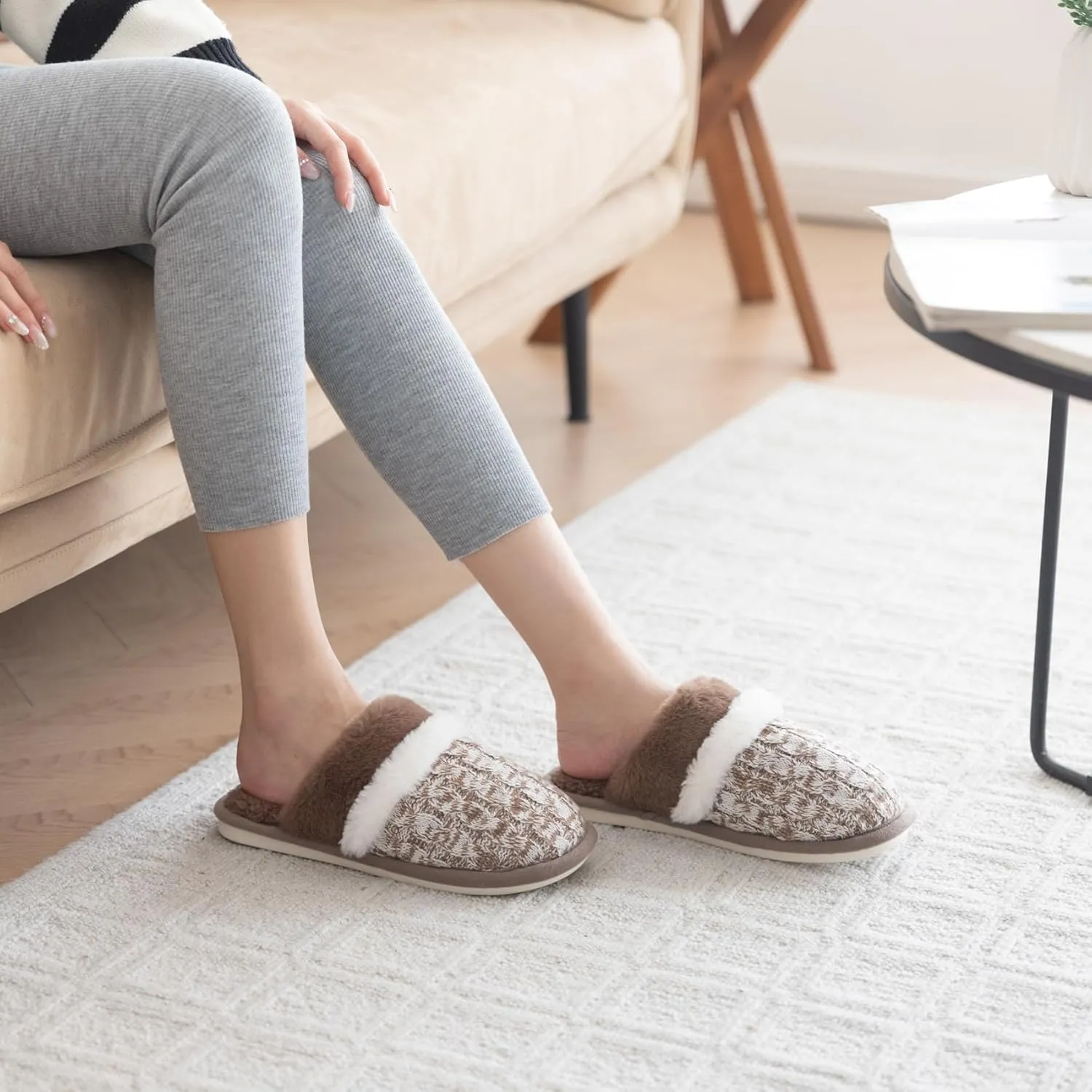 Cozy Slippers for Women Indoor and Outdoor Fuzzy House Shoes with Memory Foam Anti-Skid Sole Gifts for Women Mom Ladies