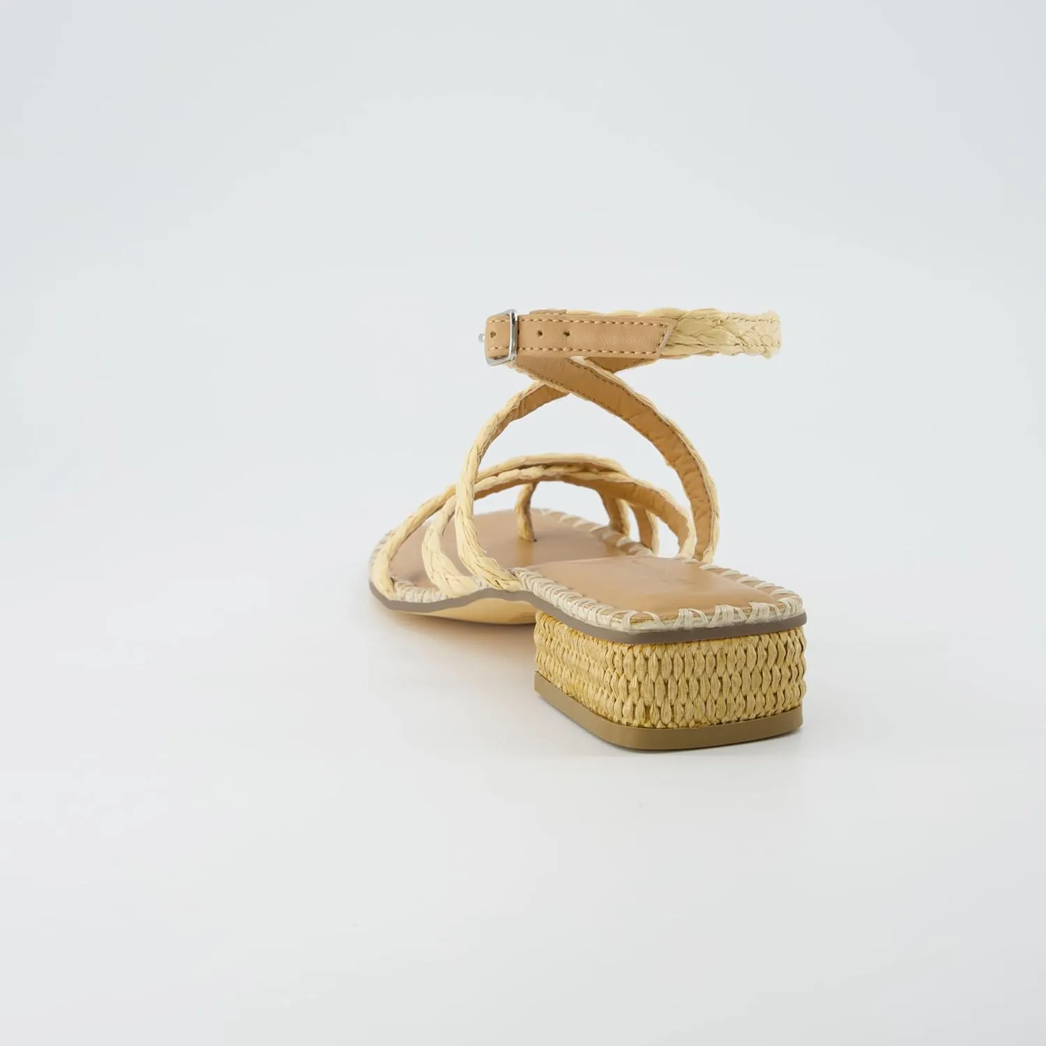 CUSHIONAIRE Wave Raffia Strappy Sandals for Women  Braided Toe Ring Ankle Wrap Dress Sandal with Low Block Heel & Memory Foam