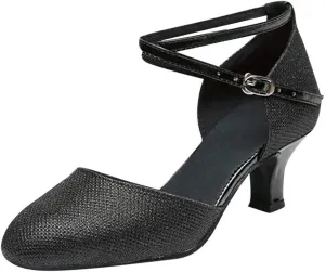 Dancing Dance Social Latin Shoes Ballroom Shoes Sequins Women's Tango Shoe Women's Middle Heels Strap Sandal Heel (Black, 8)