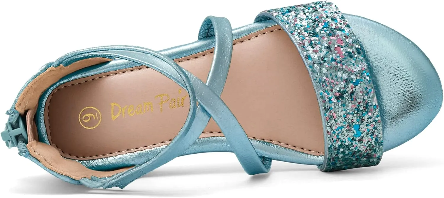 DREAM PAIRS Girls Sandals Ankle Strap Dress Low Wedge Sandals with Zipper Summer Shoes Toddler/Little Kid
