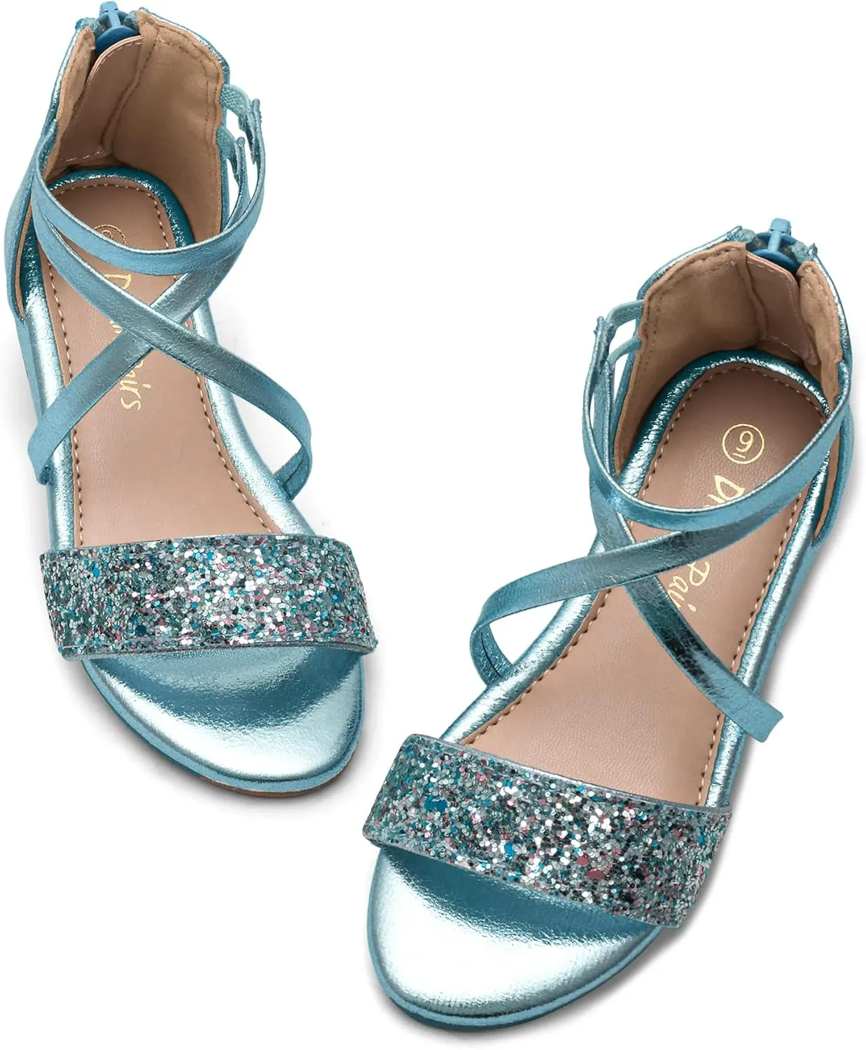 DREAM PAIRS Girls Sandals Ankle Strap Dress Low Wedge Sandals with Zipper Summer Shoes Toddler/Little Kid