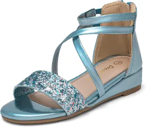 DREAM PAIRS Girls Sandals Ankle Strap Dress Low Wedge Sandals with Zipper Summer Shoes Toddler/Little Kid