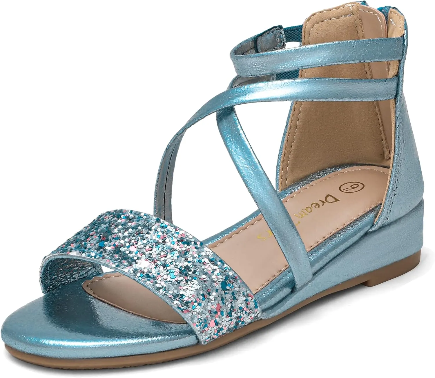 DREAM PAIRS Girls Sandals Ankle Strap Dress Low Wedge Sandals with Zipper Summer Shoes Toddler/Little Kid