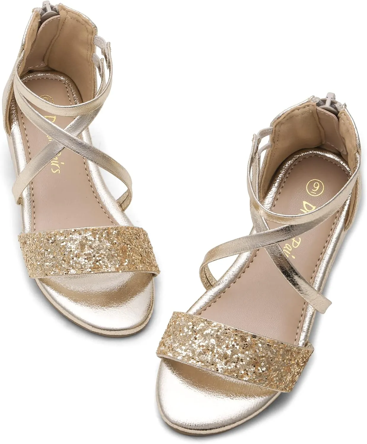 DREAM PAIRS Girls Sandals Ankle Strap Dress Low Wedge Sandals with Zipper Summer Shoes Toddler/Little Kid