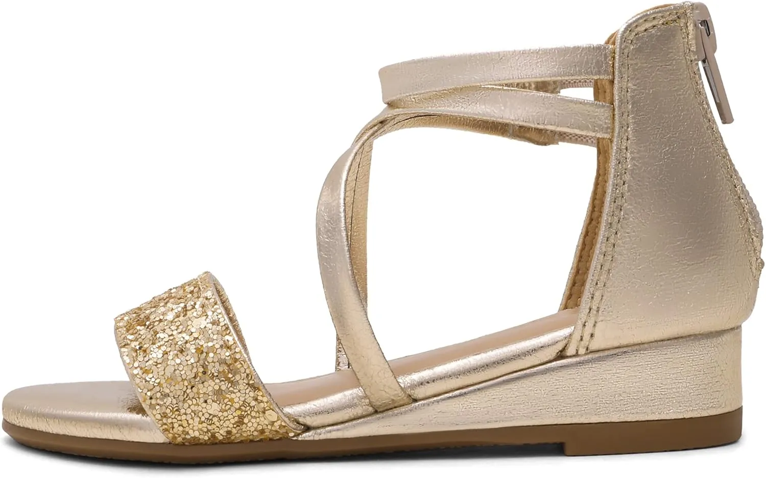 DREAM PAIRS Girls Sandals Ankle Strap Dress Low Wedge Sandals with Zipper Summer Shoes Toddler/Little Kid