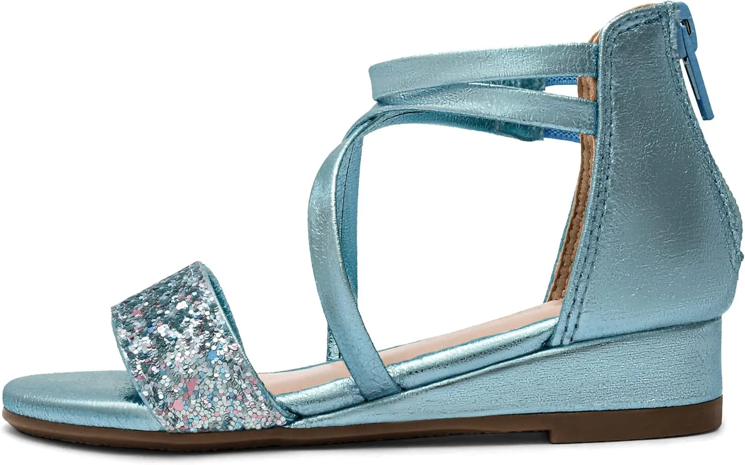 DREAM PAIRS Girls Sandals Ankle Strap Dress Low Wedge Sandals with Zipper Summer Shoes Toddler/Little Kid