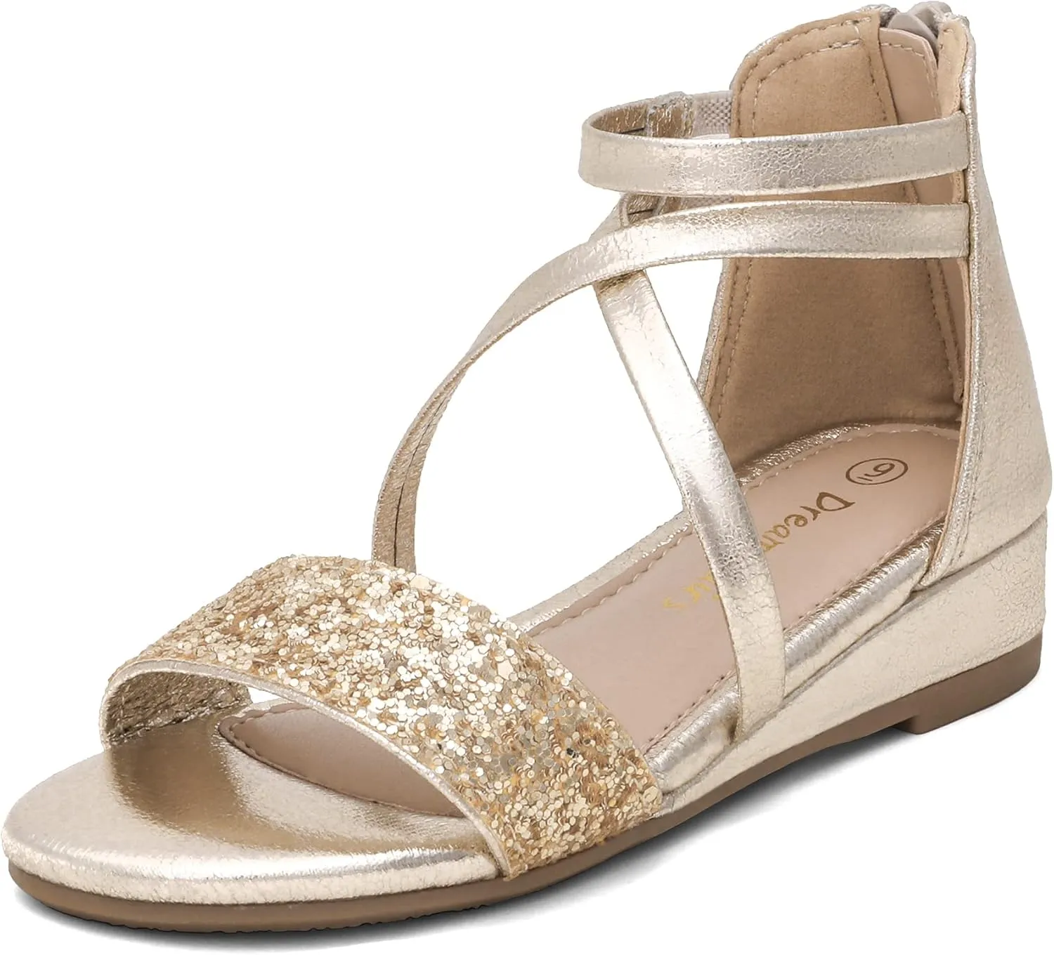 DREAM PAIRS Girls Sandals Ankle Strap Dress Low Wedge Sandals with Zipper Summer Shoes Toddler/Little Kid
