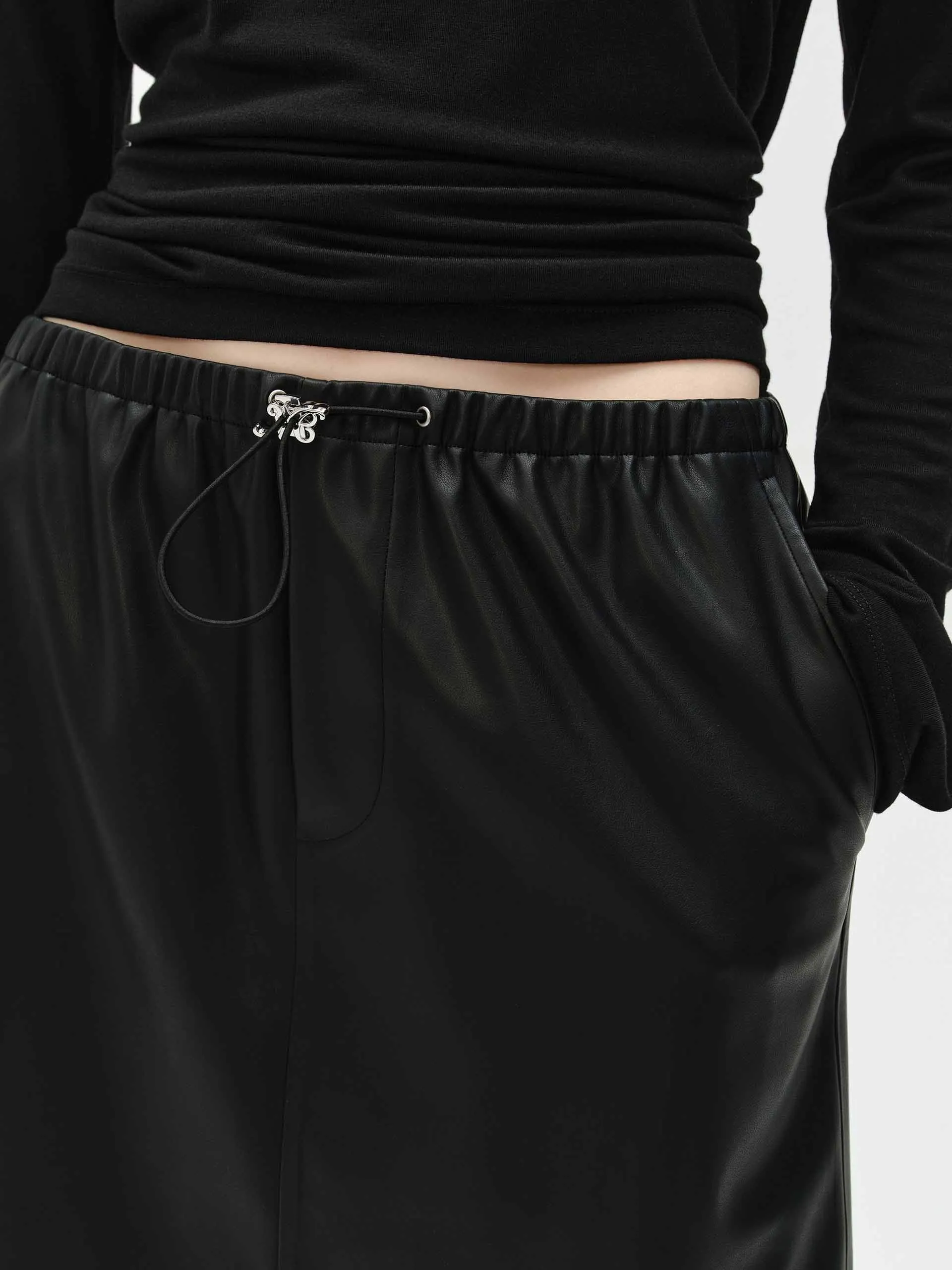 Elastic Waist Leather Skirt