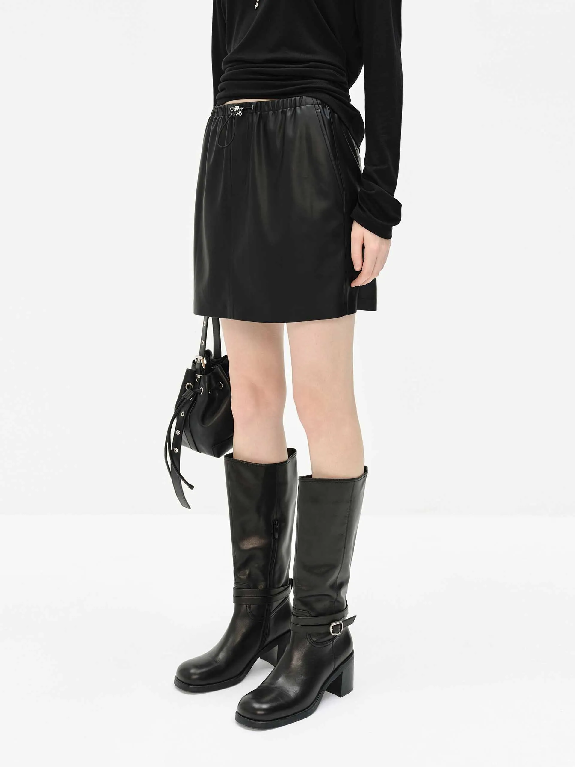 Elastic Waist Leather Skirt