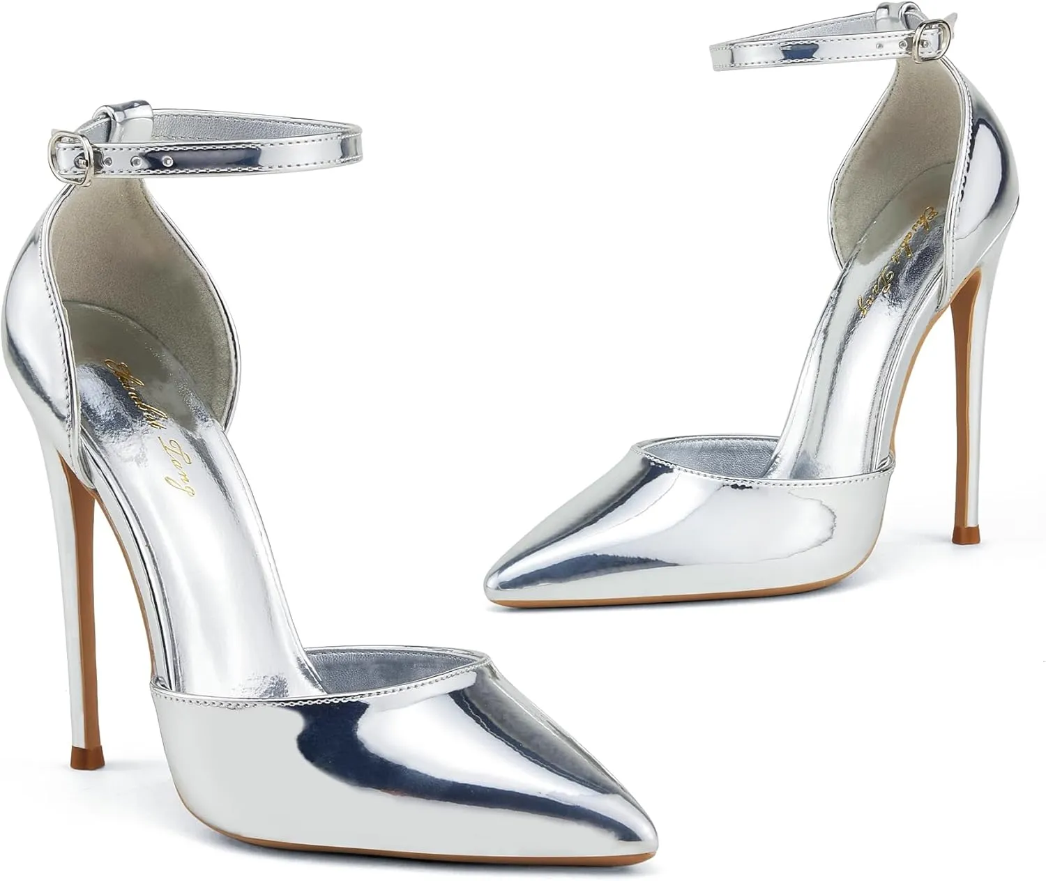 Elisabet Tang High Heels, Women Pumps D'Orsay Ankle Strap Pointed Toe Stiletto Heels Rhinestone Party Wedding Shoes