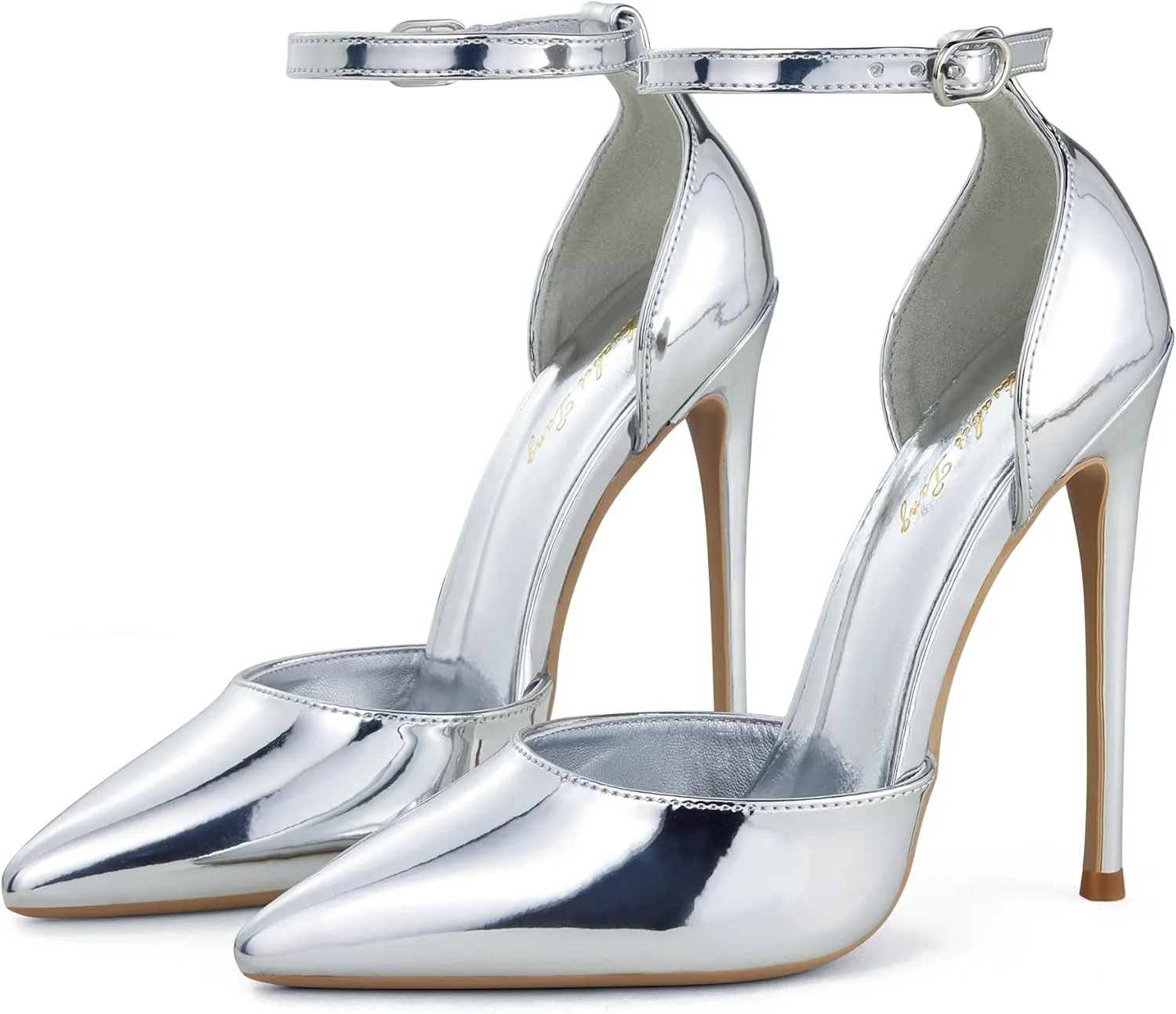 Elisabet Tang High Heels, Women Pumps D'Orsay Ankle Strap Pointed Toe Stiletto Heels Rhinestone Party Wedding Shoes