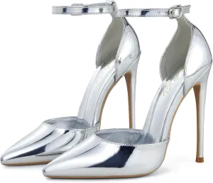Elisabet Tang High Heels, Women Pumps D'Orsay Ankle Strap Pointed Toe Stiletto Heels Rhinestone Party Wedding Shoes