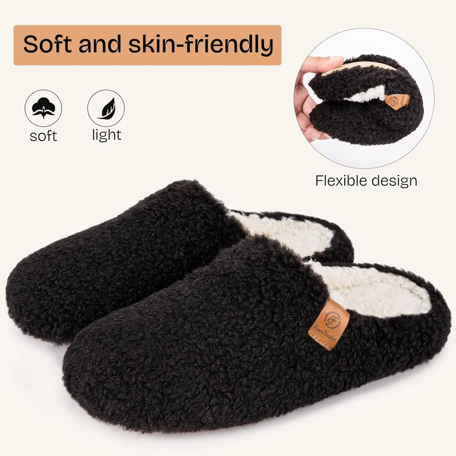 EverFoams Women's Fuzzy Slip-on Slippers Soft Comfy Memory Foam Indoor House Shoes